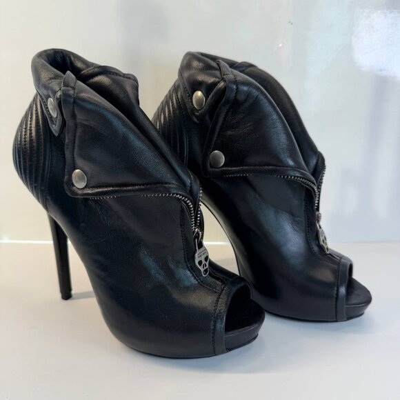 Alexander McQueen Leather Peep-Toe Platform Booties – Black – EU 36 - Picture 6 of 16